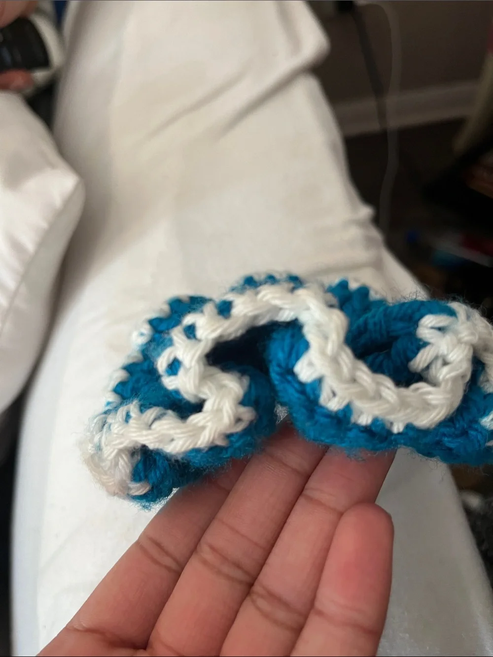 Handcrafted Blue and White Crochet Scrunchie - Women's Hair Accessory